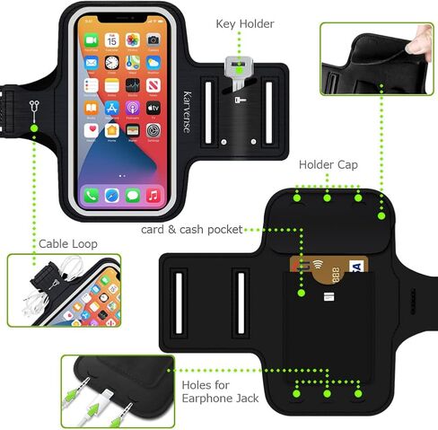 Phone Holder for Running, Karvense Phone Arm Bands for Running Gym Workout Jogging, for iPhone 15 Pro/15/14 Pro/14/13 Pro/13/12 Pro/11/XR, Samsung Galaxy, to 6.2'', Cell Phone Armband w/Zipper Pocket in Kuwait