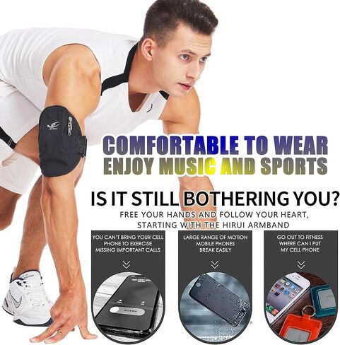 حامل هاتف HiRui Universal Comfort Armband، حامل هاتف للجري وسوار معصم قابل للتعديل لممارسة التمارين الرياضية متوافق مع iPhone 15/14/13/Plus/Pro Samsung Galaxy جميع الهواتف (أسود) in Kuwait