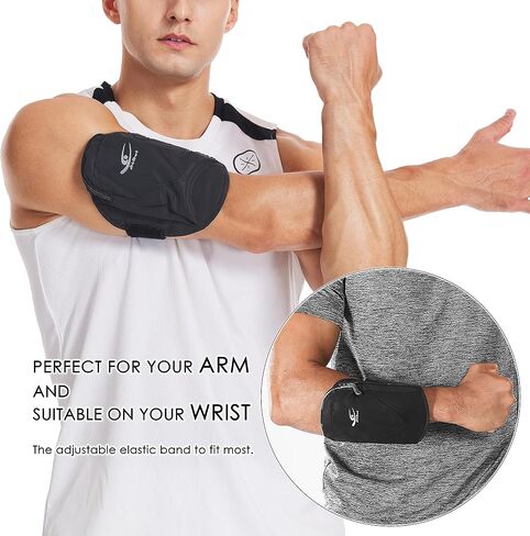 حامل هاتف HiRui Universal Comfort Armband، حامل هاتف للجري وسوار معصم قابل للتعديل لممارسة التمارين الرياضية متوافق مع iPhone 15/14/13/Plus/Pro Samsung Galaxy جميع الهواتف (أسود) in Kuwait