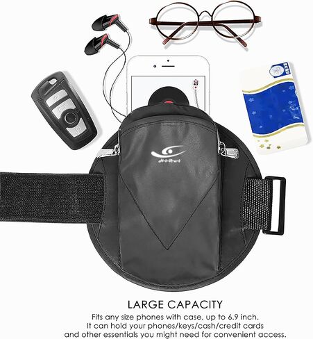حامل هاتف HiRui Universal Comfort Armband، حامل هاتف للجري وسوار معصم قابل للتعديل لممارسة التمارين الرياضية متوافق مع iPhone 15/14/13/Plus/Pro Samsung Galaxy جميع الهواتف (أسود) in Kuwait