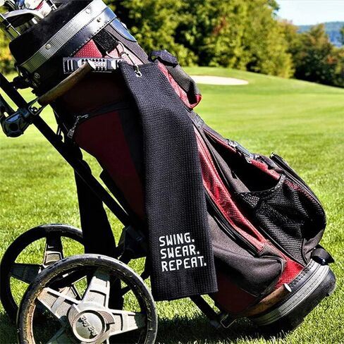 منشفة جولف مضحكة DYJYBMY Swing Swear Repeat، سوداء، ألياف دقيقة، 15.7 × 23.6 بوصة in Saudi Arabia