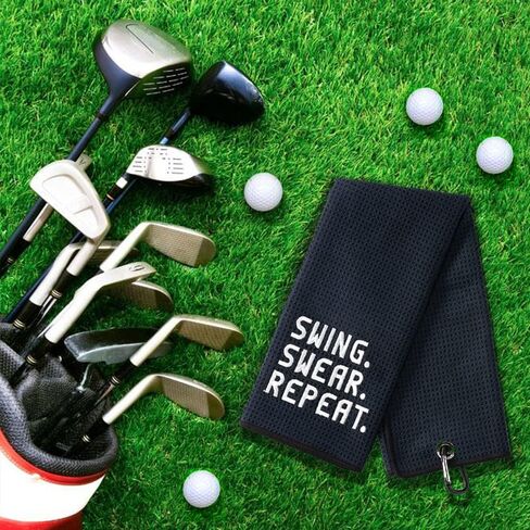 منشفة جولف مضحكة DYJYBMY Swing Swear Repeat، سوداء، ألياف دقيقة، 15.7 × 23.6 بوصة in Saudi Arabia
