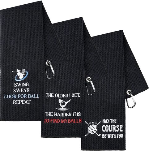 3 Pack Funny Golf Towel Embroidered Golf Towels for Golf Bags with Clip Golf Gifts for Men Women Birthday Gifts for Golf Fan, Retirement Gift (Black, Gray, Blue,Graceful Style) in Kuwait