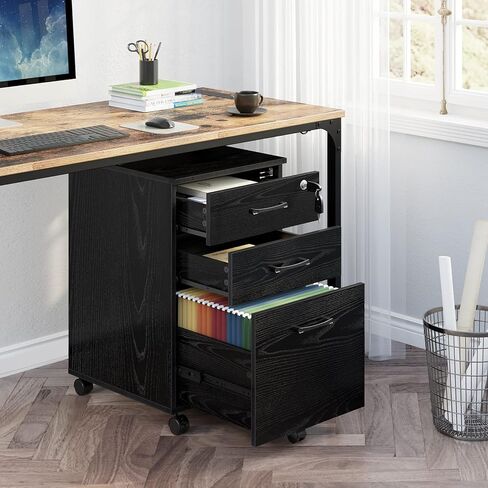 خزانة ملفات Rolanstar مكونة من 3 أدراج مع قفل واحد، وخزانة ملفات متنقلة، وخزانة ملفات تحت المكتب مع 5 عجلات ومجلدات ملفات معلقة، للمستندات بحجم الحروف، باللون الأسود in Kuwait