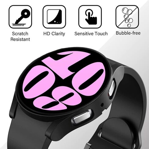 [2-Pack] Case for Samsung Galaxy Watch 6 Classic 43mm,Hard PC Ultra-Thin Protective Cover Bumper Waterproof Tempered Glass Screen Protector Accessories for Samsung Watch 6 43mm,Black+Black in Saudi Arabia