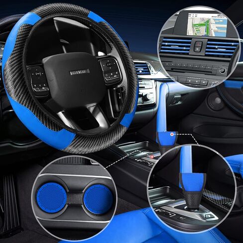 30 Pcs Car Accessories Set PU Leather Steering Wheel Cover Anti Slip Steering Wheel Protector Car Vent Trim Strips Air Conditioner Insert Strips with Installation Tool for Most Car SUV (Black) in Kuwait