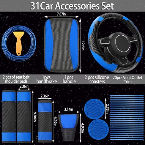 30 Pcs Car Accessories Set PU Leather Steering Wheel Cover Anti Slip Steering Wheel Protector Car Vent Trim Strips Air Conditioner Insert Strips with Installation Tool for Most Car SUV (Black) in Kuwait