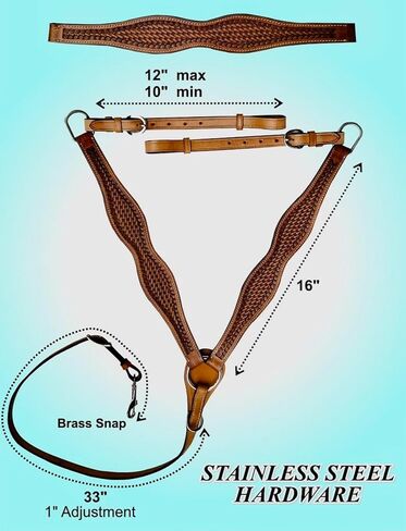 Majestic Ally Hand-Tooled Antique Finish Natural Leather Horse Breast Collar - Full Size in Saudi Arabia