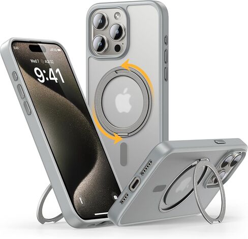حافظة andobil لهاتف iPhone 15 Pro Max [حامل حلقي 360 درجة] [متوافق مع Magsafe] حافظة هاتف رفيعة مغناطيسية للحماية من السقوط لهاتف iPhone 15 Promax للرجال والنساء - تيتانيوم طبيعي، 6.7 بوصة in Kuwait