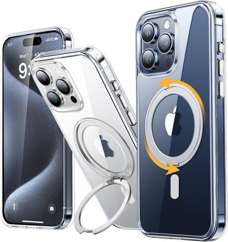 حافظة andobil لهاتف iPhone 15 Pro Max [حامل حلقي 360 درجة] [متوافق مع Magsafe] حافظة هاتف رفيعة مغناطيسية للحماية من السقوط لهاتف iPhone 15 Promax للرجال والنساء - تيتانيوم طبيعي، 6.7 بوصة in Kuwait