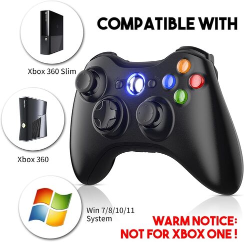 بديل لوحدة تحكم Xbox 360، عصا التحكم اللاسلكية المحدثة للوحة الألعاب المتوافقة مع Xbox 360 وSlim/Windows 11/10/8/7 PC مع جهاز استقبال 2.4 جيجا هرتز (أسود) in Saudi Arabia