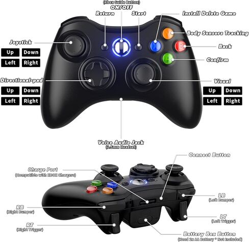 بديل لوحدة تحكم Xbox 360، عصا التحكم اللاسلكية المحدثة للوحة الألعاب المتوافقة مع Xbox 360 وSlim/Windows 11/10/8/7 PC مع جهاز استقبال 2.4 جيجا هرتز (أسود) in Saudi Arabia