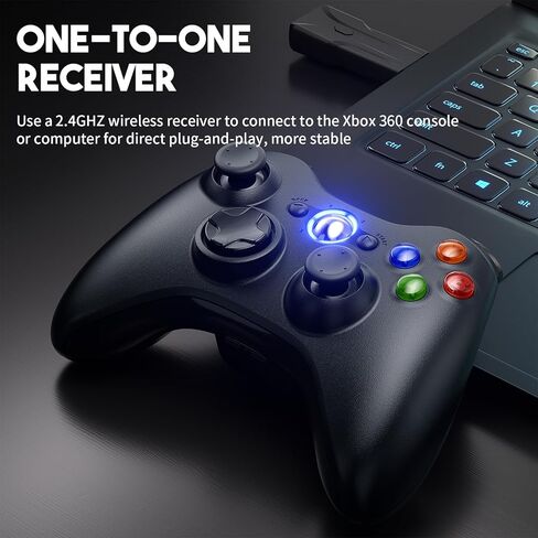 بديل لوحدة تحكم Xbox 360، عصا التحكم اللاسلكية المحدثة للوحة الألعاب المتوافقة مع Xbox 360 وSlim/Windows 11/10/8/7 PC مع جهاز استقبال 2.4 جيجا هرتز (أسود) in Saudi Arabia