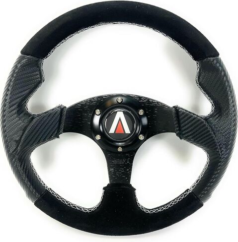 عجلة قيادة عربة الجولف العالمية تاناكا مقاس 12.5 بوصة/320 مم 6 مسامير من جلد الغزال/الفينيل والألومنيوم مع زر قرن أسود in Kuwait