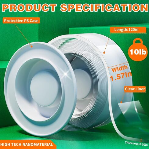 Double Sided Tape Heavy Duty for Walls - Nano Tape Strong Adhesive,Residue-Free, Multi-Functional Reusable Gel Tape,Perfect for Home and Office Use, 1.57inch x 120inch in Saudi Arabia