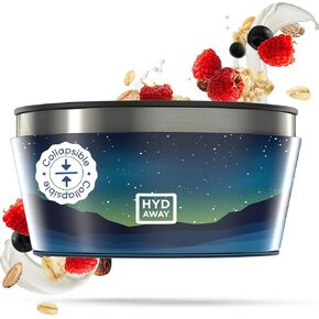 HYDAWAY Collapsible Insulated Bowl with Lid - 1 Quart (950ml), Silicone I Large Collapsible Bowls for Camping, RV & Travel, Portable Dog Water Bowl, Collapses to 1-inch, Spill-Proof & Steel Rim