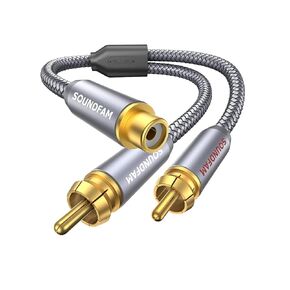 RCA Y Splitter RCA/Phono Splitter Cable 1 Male to 2 Female Gold-Plated Plug RCA Splitter Stereo Y Adapter for Subwoofer, TV, CD Player, Home Theater-Grey(1Feet/30cm)