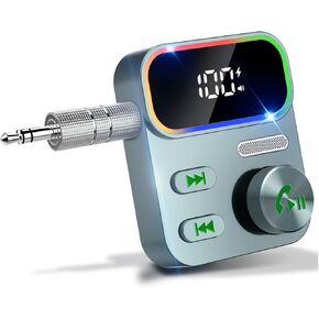 Bluetooth 5.3 Receiver for Car, 2023 Upgraded Enhanced Mic and LED Display, Aux Bluetooth Car Adapter, Wireless Audio Receiver for Car/Home Stereo/Speaker,26H Battery Life