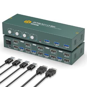 KVM Switch 2 Monitors 2 Computers HDMI 8K@60Hz, USB3.0 4K@144Hz Dual Monitor KVM Switch with 3 USB 3.0 Ports Sharing Keyboard and Mouse Printer Scanner, KVM Switches with Desktop Controller