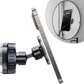 Magnetic Suction Cup Shower Phone Holder, Mirror Phone Mount for Bathroom Stick On Wall Makeup Mirror Compatible with Mag Safe, Bathroom Phone Stand Fit for iPhone 16 15 14 13 12 & Cell Phones