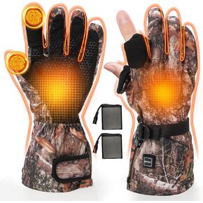 GVDV Hunting Heated Gloves for Men, 7.4V 3400mAh Rechargeable Touch Screen Heating Gloves with 2 Battery Packs, Winter Hand Warmers Glove for Outdoor Hunting Fishing Shooting Hiking, Camouflage