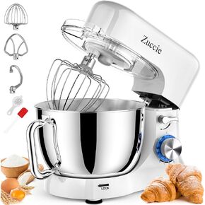 خلاط قائم، خلاط كهربائي للمطبخ Zuccie 4.8QT، خلاط طعام بقوة محرك 380 واط، خلاط عجين 8+P-Speed ​​مع خطاف عجين، سوط سلكي ومضرب، أسود