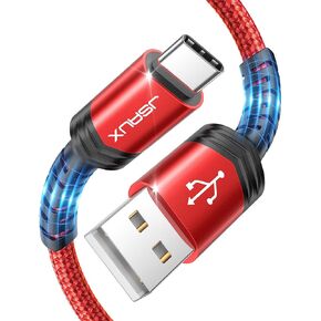 JSAUX USB C Cable [2-Pack 6.6ft], USB A to USB Cord 3.1A Fast Charging Compatible with iPhone 16/16 Plus/16 Pro/16 Pro Max/iPhone 15 Series, Samsung Galaxy S20 S10 S9, Note 20 10, Car Play, LG - Red