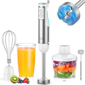 Immersion Blender Handheld, 1100W 5-in-1 Multi-Purpose Hand Blender, 12-Speed Stick Blender, 600ml Beaker, 500ml Chopper, Egg Whisk, Milk Frother, Black