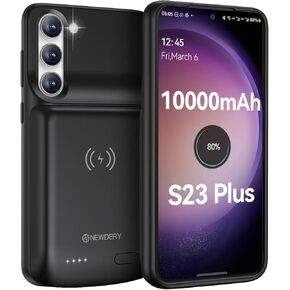 NEWDERY Battery Case for Galaxy S23 Plus 10000mAh, Qi Wireless Charging, Fast Charging, Sync Data Supported, Powerful Portable Rechargeable Charger Case for Samsung S23+ 5G 6.6"(2023 Release) Black