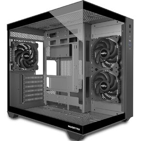 MUSETEX ATX PC Case, 3 x 120mm Fans Pre-Installed, 360MM RAD Support, 270° Full View Tempered Glass Gaming PC Case with Type-C, Mid Tower ATX Computer Case, Black, Y6