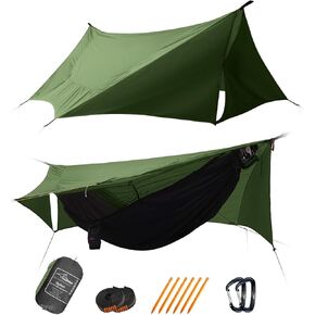 SkyNest 11ft Hammock with Net and Rain Fly Tarp, 4 in 1 Camping Hammock Tent, Ultralight Portable Double-Layer Hammock with Ridge Rope for Camping, Hiking and Backpacking