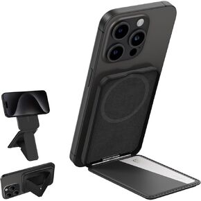 Versatile Phone Tripod Stand, Compatible with Magsafe Wallet for iPhone 16/15/14/13/12 Series, Functions as Cell Phone Stand, Selfie Stick Tripod and Phone Grip, Black
