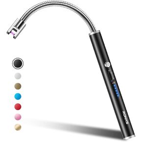 RONXS Candle Lighter, Electric Lighter, Rechargeable Type C Lighters Arc Lighter with LED Battery Display, Flameless Long Lighters for Candles Grill BBQ Camping (Black)