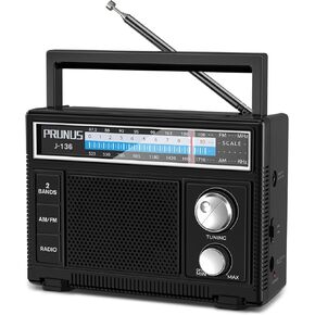PRUNUS Portable Radio AM FM, Transistor Radio Battery Operated and Plug in Wall,Loud Speaker Support AUX in and Micphone in, Small Radios Portable AM FM J-136