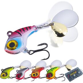 Goture Fishing Lures VIB Tail Spinners Bait Set, Two-Way Spinning Spoon System with Kona Treble Hook, Fixed Tube Anti-Tangle, 3D Eyes Sinking Lures with Tackle Box, Fishing Jigs Fishing Spinner Blade