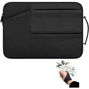 Drawing Tablet Case Carrying Bag with Artist Glove Graphics Tablet Sleeve Protective Bag for Huion H610 Pro, HS610, HS611, Xp-Pen Deco 01, Star 06, Ugee M708 and VEIKK A30, A50 (Black)