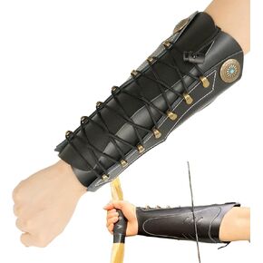 Archery Arm Guard with Adjustable Strap Traditional Armguard Forearm Protector Medieval Arm Bracer PU Leather Protective Archery Gear for Recurve Bow Longbow Men/Women