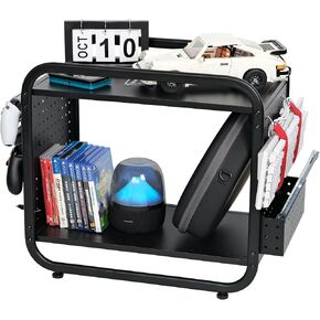 PLKOW Compact Video Game Storage Organizer, Xbox Stand Organizer for Consoles, Controllers, Headphones Xbox/PS5/PS4/Switch Accessories, Video Game Storage Rack, Black - A Great Gift for Gamers