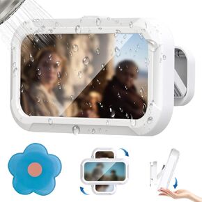 Shower Phone Holder Waterproof - 360° Rotation Anti Fog Touch Sensitive Shower Phone Case, Wall Mounted Phone Holder for Bathroom Kitchen Bathtub Mirror, Shower Accessories