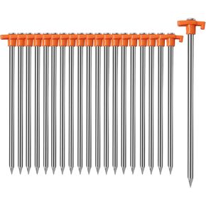 Cheardia 10 Pack Tent Stakes Heavy Duty, 10.25 Inch Yard Stakes Non-Rust Metal Tent Pegs Ground Stakes Tent Spikes for Camping Patio, Garden, Canopies, Grassland, Outdoor,Orange