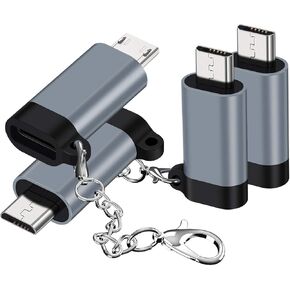 USB C to Micro USB Adapter, (4-Pack) Type C Female to Micro USB Male Convert Connector with Keychain Charge & Data Sync Compatible Samsung Galaxy S7/S7 Edge, Nexus 5/6 and Micro USB Devices(Grey)