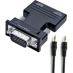 DTech HDMI to VGA Adapter with 3.5mm Audio Port (PC HDMI Source Output to VGA TV) for Old Computer Monitor Laptop Projector 1080P Video (Female HDMI in, Male VGA Out adaptador)