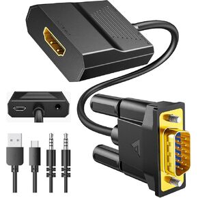 FOINNEX VGA to HDMI Adapter Converter with Audio, PC VGA Source Output to TV/Monitor with HDMI Connector, 1080P Male VGA to Female HDMI Adaptador for Desktop Laptop Projector to Monitor HDTV, 1.5FT