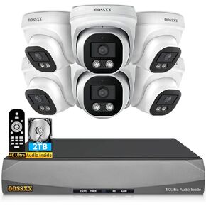 OOSSXX 4K/8.0 Megapixel & 130° Ultra Wide-Angle with Audio PoE Dome Outdoor Home Security Camera System, Wired Outdoor Surveillance IP Cameras System