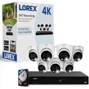 Lorex Fusion 4K PoE Outdoor/Indoor Smart Home Security Camera System, 4TB NVR, White – 7 Dome IP Cameras, 16 Channel (Wired & Fusion WiFi) Surveillance, Color Night Vision, Smart Motion Detection Plus