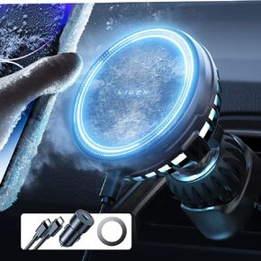 LISEN MagSafe Car Mount Charger - [Fastest Charging Speed] 15W Wireless Charging Mount for iPhone 16/15/14/13/12 Pro Max/Plus/Mini Models - Ice Cooling Magnetic Phone Holder, Black