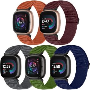 Compatible with Fitbit Versa 4/Versa 3/Fitbit Sense 2/Sense Band Women Men, 5 Pack Elastic Nylon Soft Adjustable Stretchy Solo Loop Replacement Strap for Fitbit Versa 4/Versa 3/Sense 2/Sense