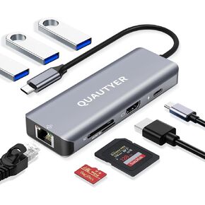 USB C Hub Ethernet MAC Adapter Multiport USB c to ethernet Adapter USB C Multiport 8 in 1 USB c hub with ethernet 1000M 4K HDMI 100W PD Charging USB 3.0 SD/TF Card Reader usbc hub for MacBook pro HP