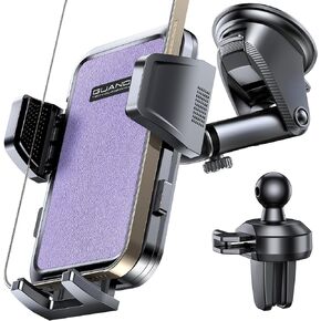 [2024 Newest] Dashboard Phone Holders for Your Car (+Air Vent Clip) [Military Grade Stable] , Car Cell Phone Holder, Rotatable Suction Cup Car Phone Mount for All Phone (Light Purple)