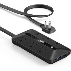 Anker Flat Plug Power Strip(300J), 20W USB C Power Strip, 10-in-1 Ultra Thin Power Strip with 6 AC, 2 USB A/2 USB C,5feet Extension Cord, Desk Charging Station,Home Office College Dorm Essentials